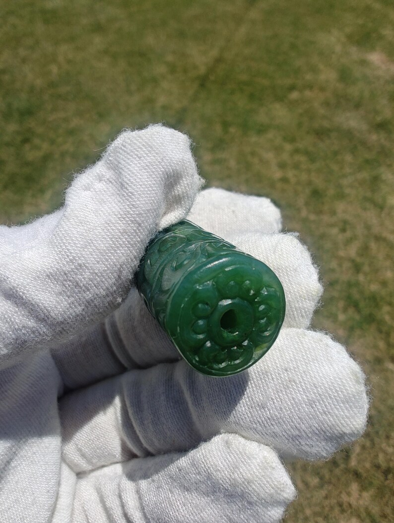 Certified Handmade Canadian Yukon Nephrite Jade Tube Bead - Image 9