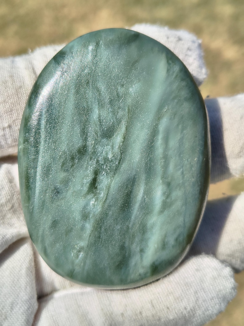 Authentic Siberian Olive-Cyan Chatoyancy  Nephrite Jade