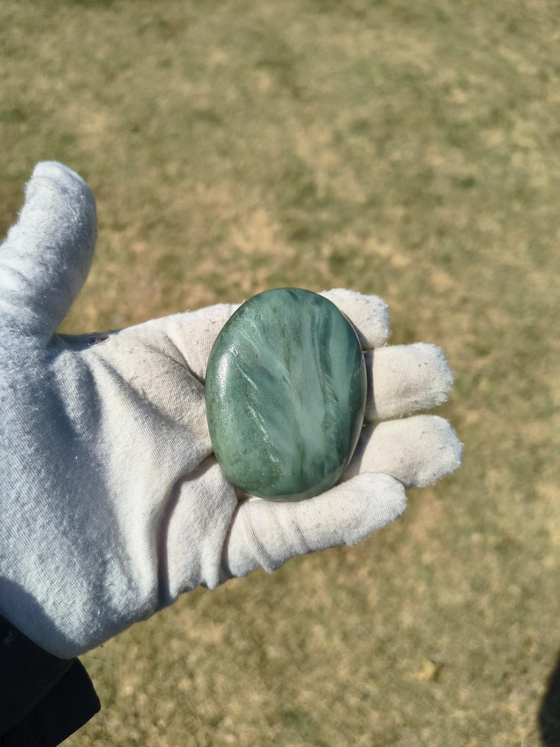 Authentic Siberian Olive-Cyan Chatoyancy Nephrite Jade - Image 8