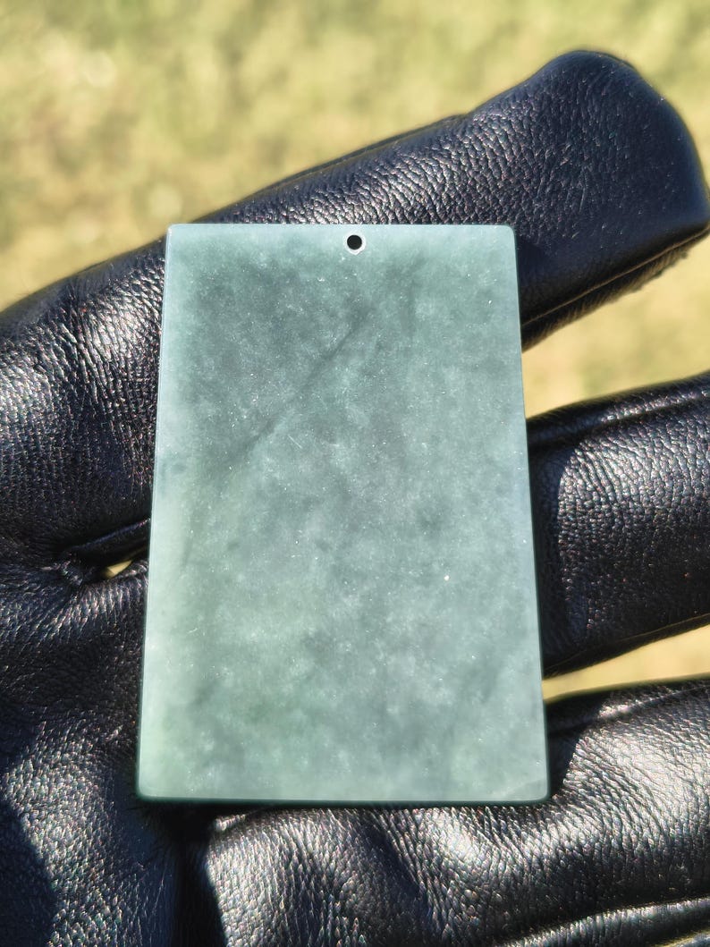 Certified Authentic Guatemalan Jadeite Jade Rectangular Traypezoid Pendant - Drak Blue (Not Big Sur Jade)
