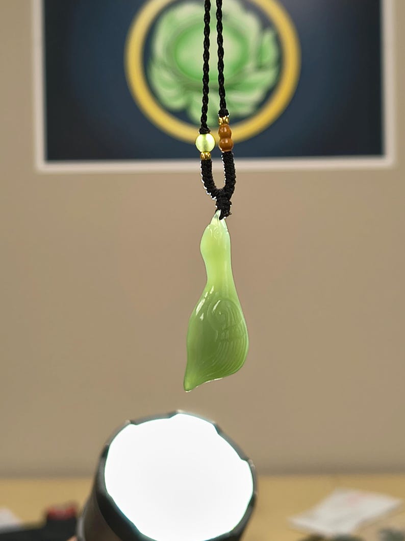 Authentic Siberian Light-Cyan Nephrite Jade Ram Goose Pendant - Image 6