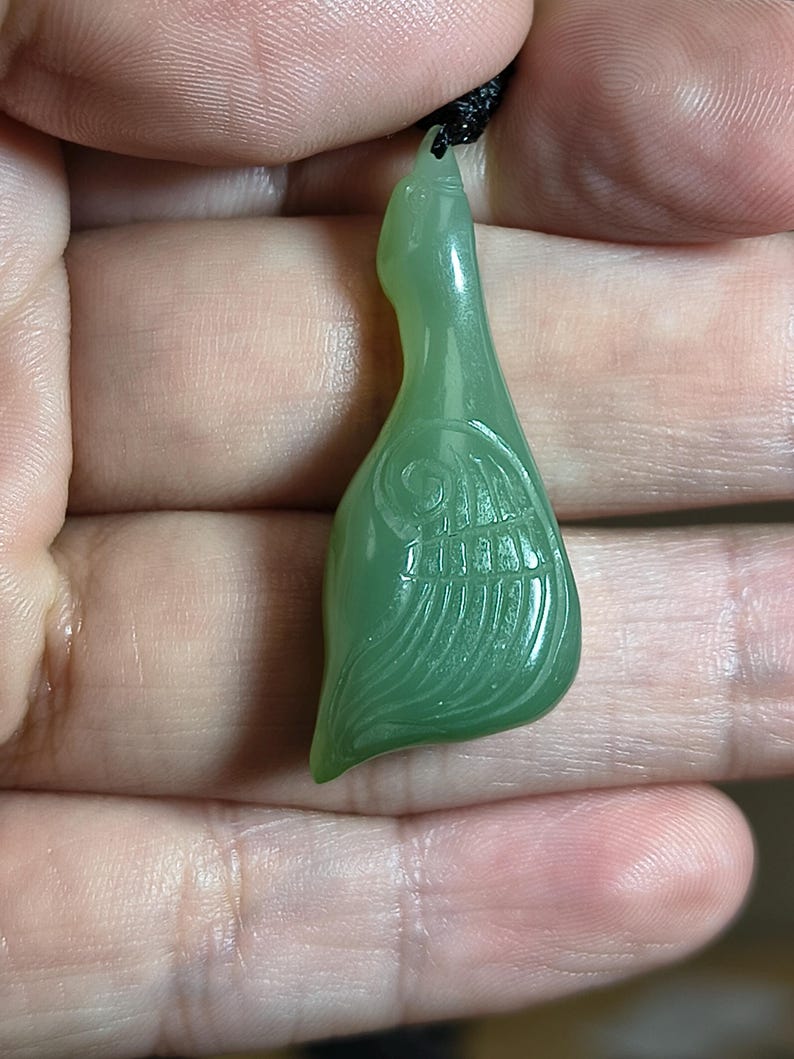 Authentic Siberian Light-Cyan Nephrite Jade Ram Goose Pendant - Image 7