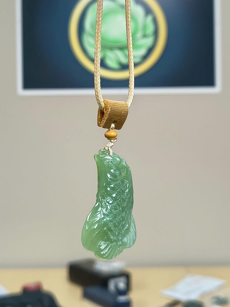 Authentic Siberian Cat's Eye Nephrite Jade Dragonfish (Arowana) Pendant - Image 2