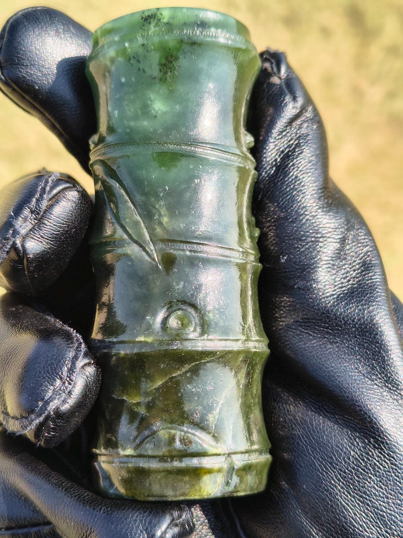 Certified Hand Carved Nephrite Jade Cicada On The Bamboo - Image 8