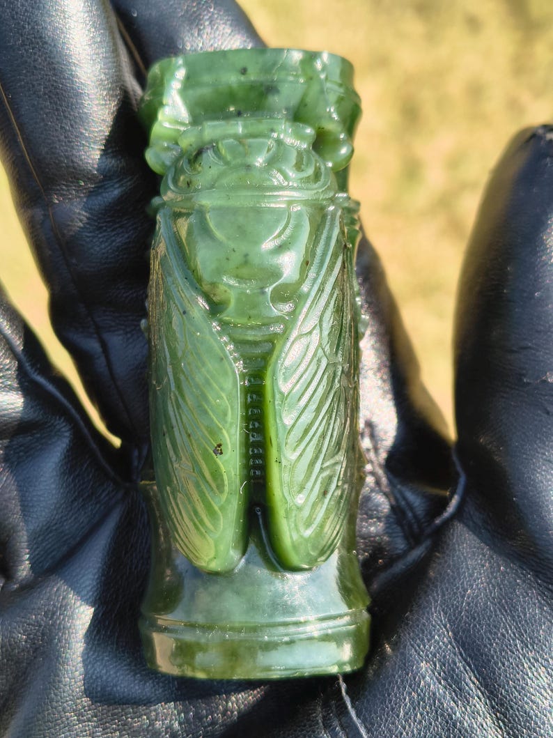 Certified Hand Carved Nephrite Jade Cicada On The Bamboo - Image 3