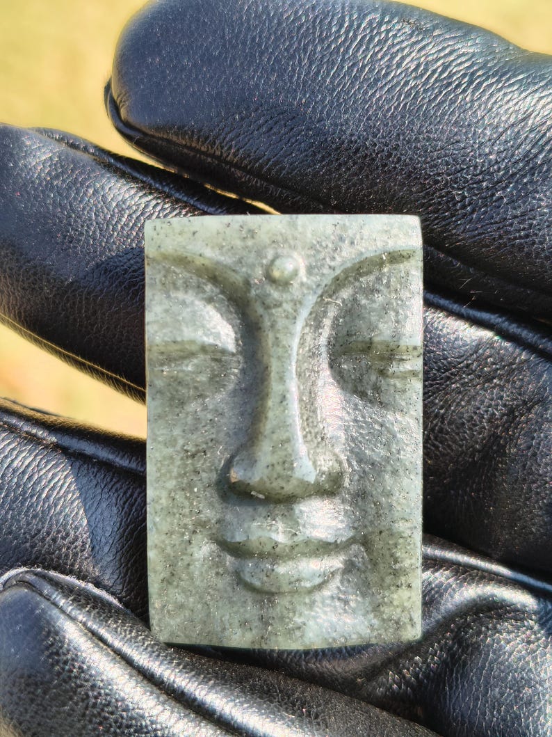 Certified Handmade Authentic Nephrite Jade Buddha's face Pendant (Not Big Sur Jade)