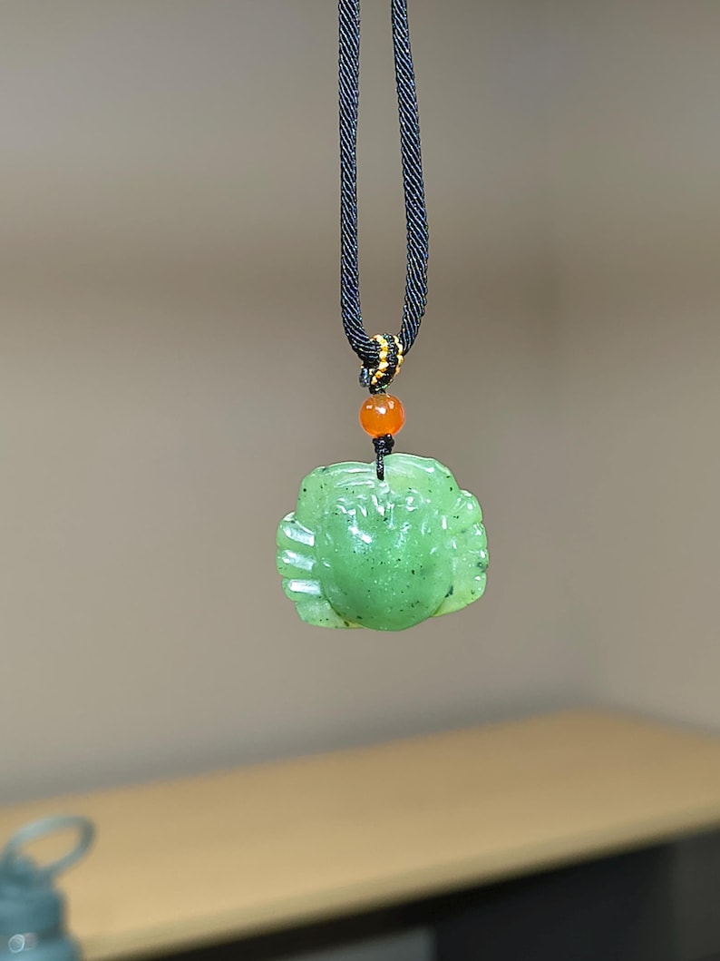 Certified Hand Carved Canadian Nephrite Jade Crab Pendant