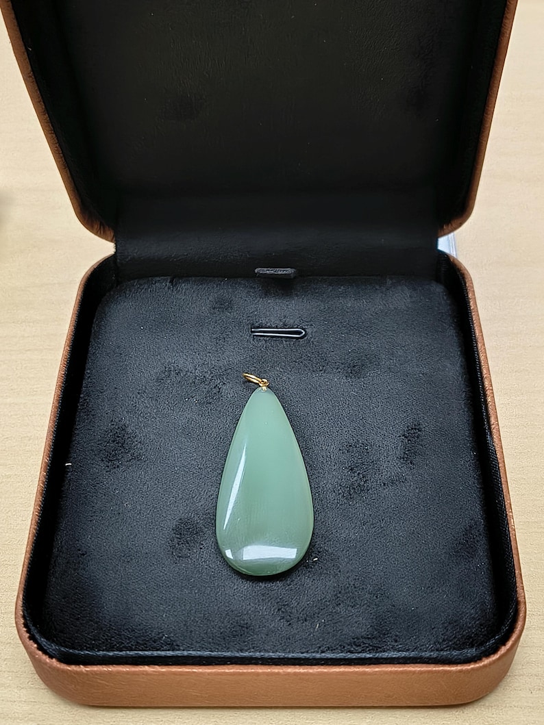 18K Gold Bailed Siberian Nephrite Jade  Pendant – Deep Light-Cyan, 3-Zero Grade