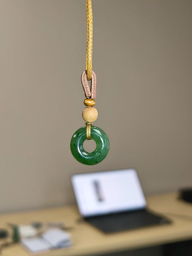 Hand-Carved Canadian Nephrite Jade Donut Pendant | Ping An Kou Talisman Necklace - Image 8