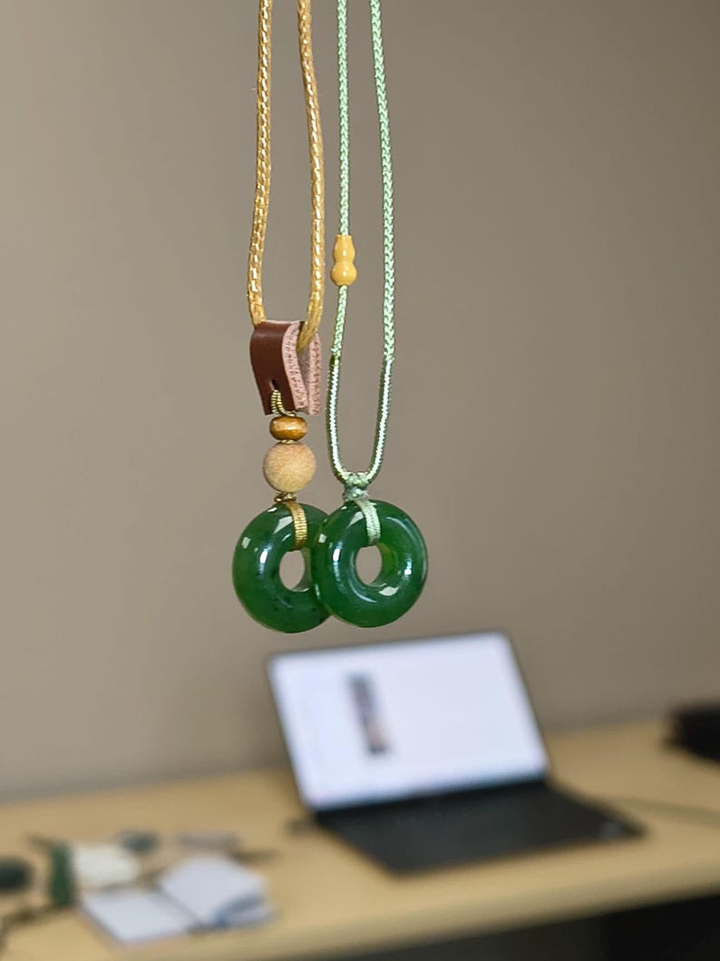 Hand-Carved Canadian Nephrite Jade Donut Pendant | Ping An Kou Talisman Necklace - Image 2