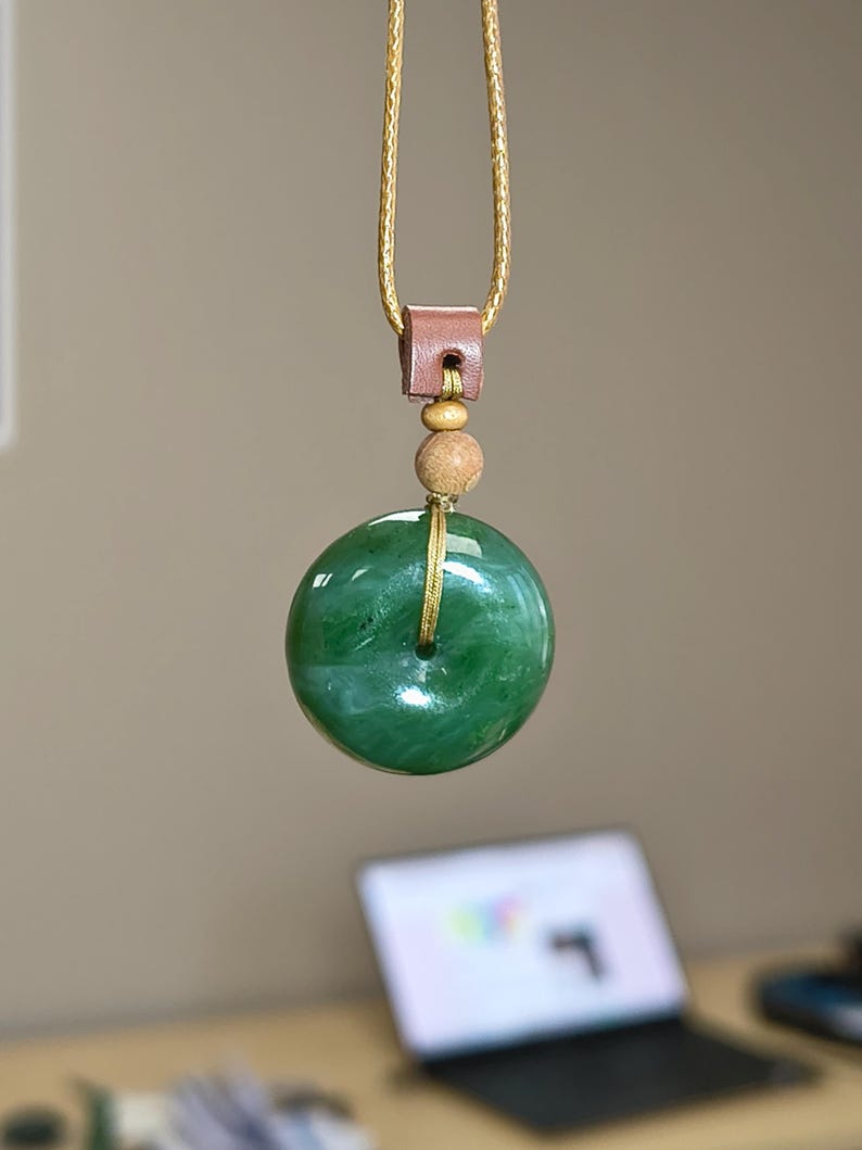 Canadian Yukon Nephrite Jade Pi Disc Pendant - Natural Green Good Luck Charm Necklace