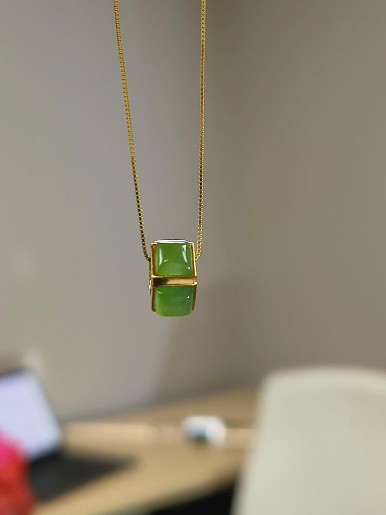 Certified Authentic Siberian Apple Green Nephrite Jade Hand Carved Bolt Shaped Pendant - Image 4