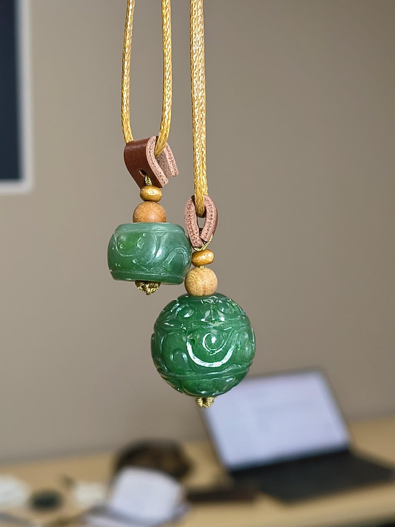Natural Canadian Nephrite Jade Pendant | Intricate Carved Orb