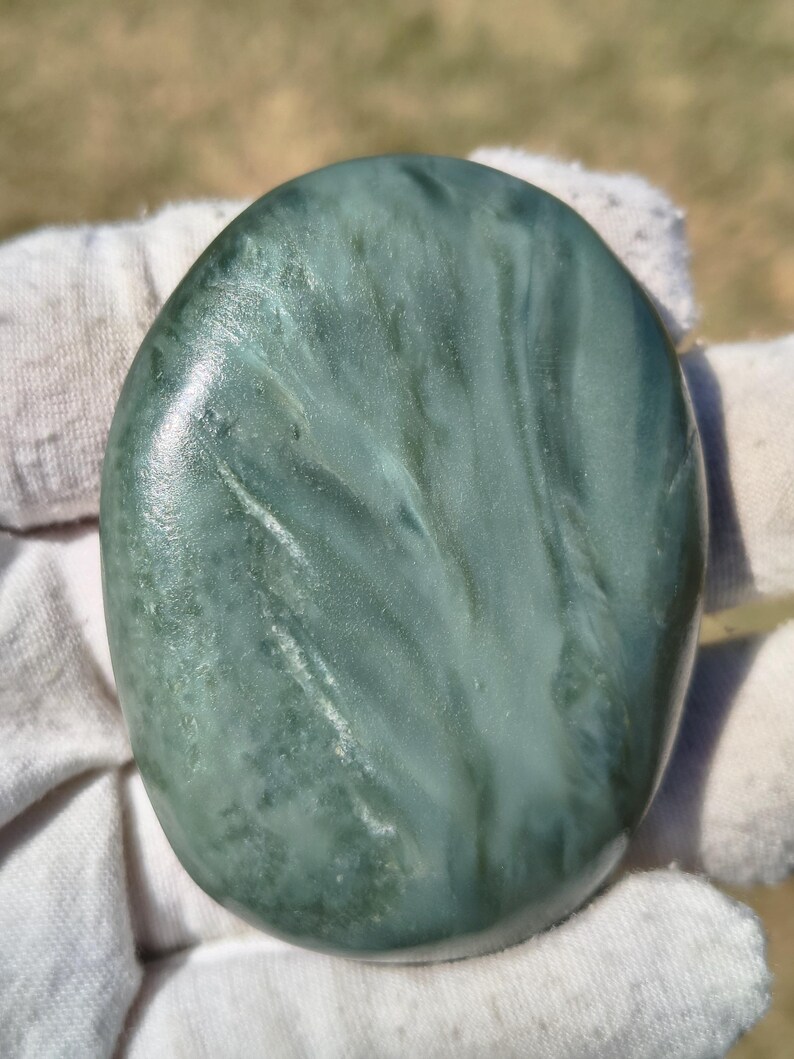 Authentic Siberian Olive-Cyan Chatoyancy Nephrite Jade - Image 2
