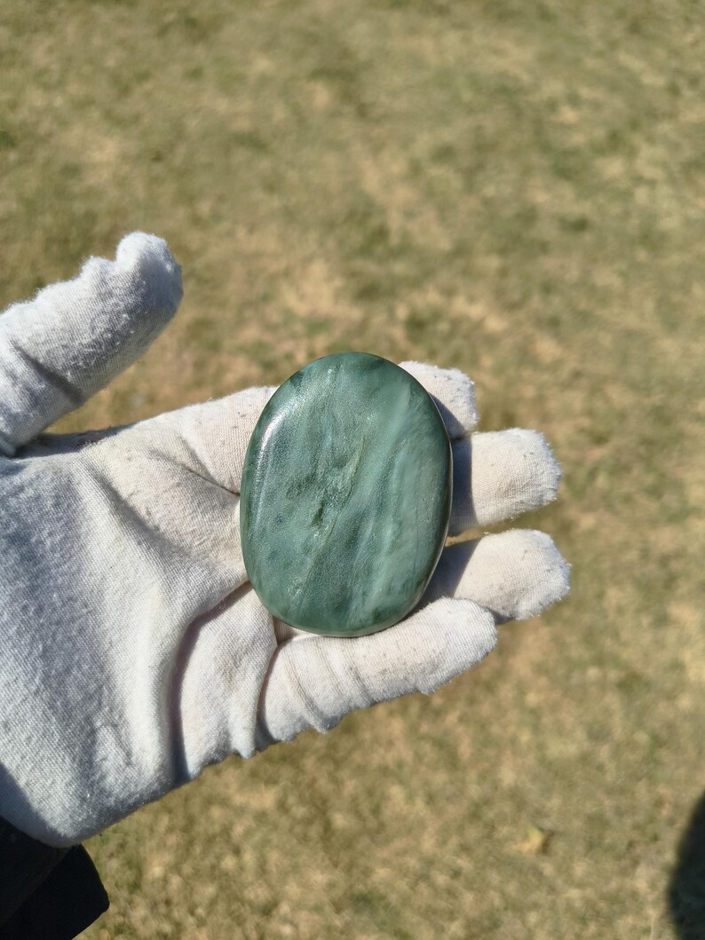 Authentic Siberian Olive-Cyan Chatoyancy Nephrite Jade - Image 7