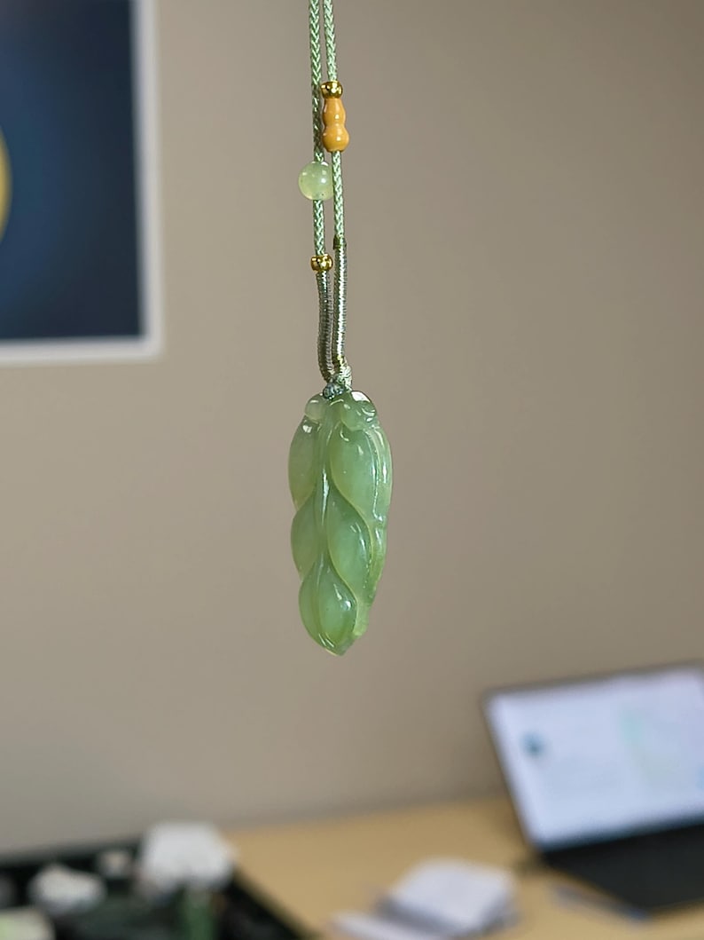 Authentic Siberian Icy Light-Green Nephrite Jade Hand Carved Leaf Pendant - Image 2
