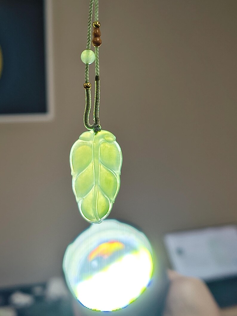 Authentic Siberian Icy Light-Green Nephrite Jade Hand Carved Leaf Pendant - Image 6