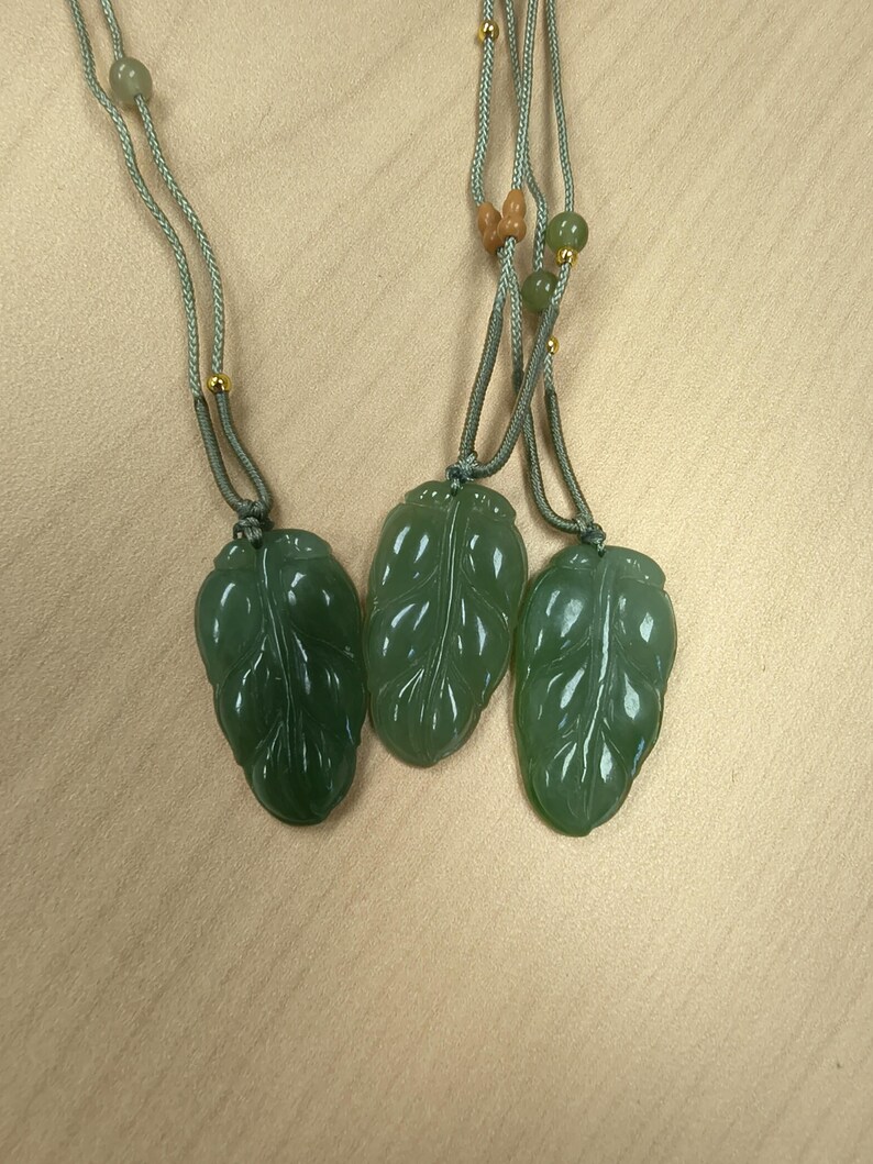 Authentic Siberian Icy Light-Green Nephrite Jade Hand Carved Leaf Pendant - Image 7