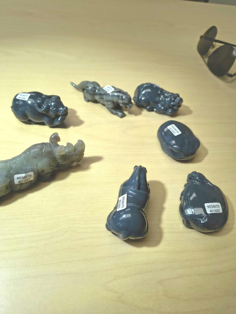 Rare Guangxi Nephrite Jade Animal Carvings – Masterful 7-Piece Collection | Lab Certified
