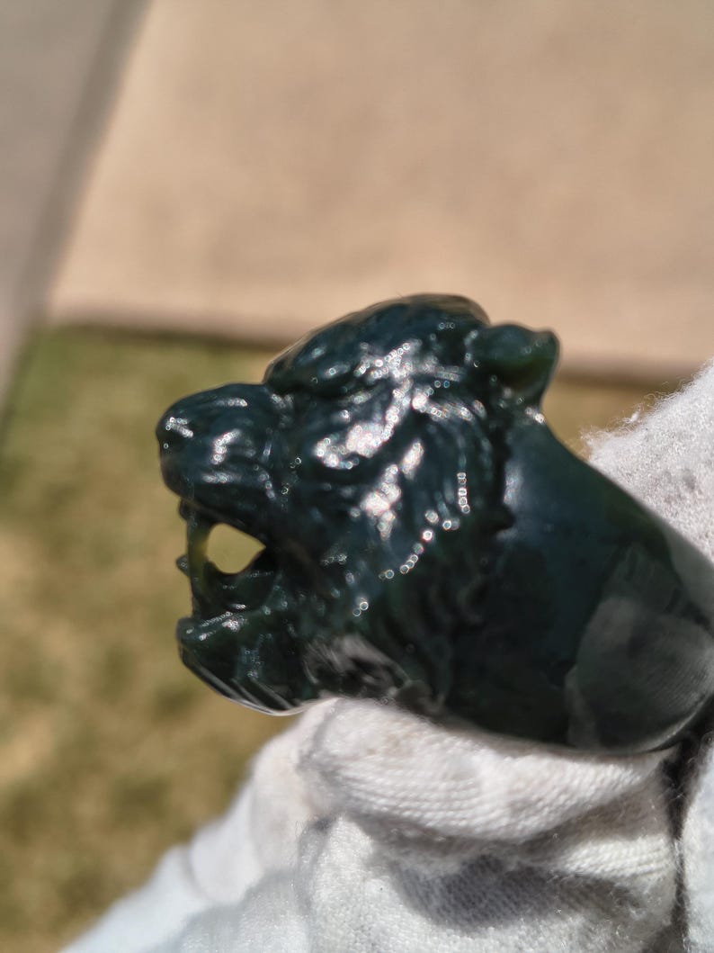 Certified Authentic Nephrite Jade Tiger Ring - U.S. Size 11.50