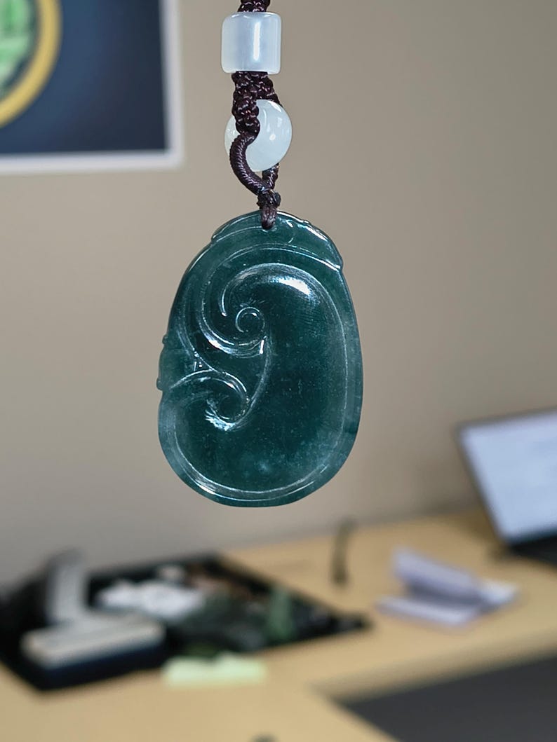 Certified Hand Carved Guatemalan Icy Jadeite Jade Ruyi Pendant