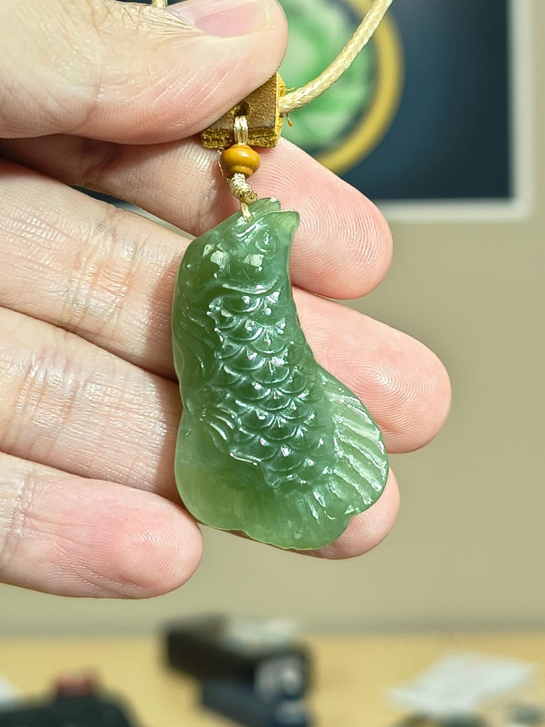 Authentic Siberian Cat's Eye Nephrite Jade Dragonfish (Arowana) Pendant - Image 5