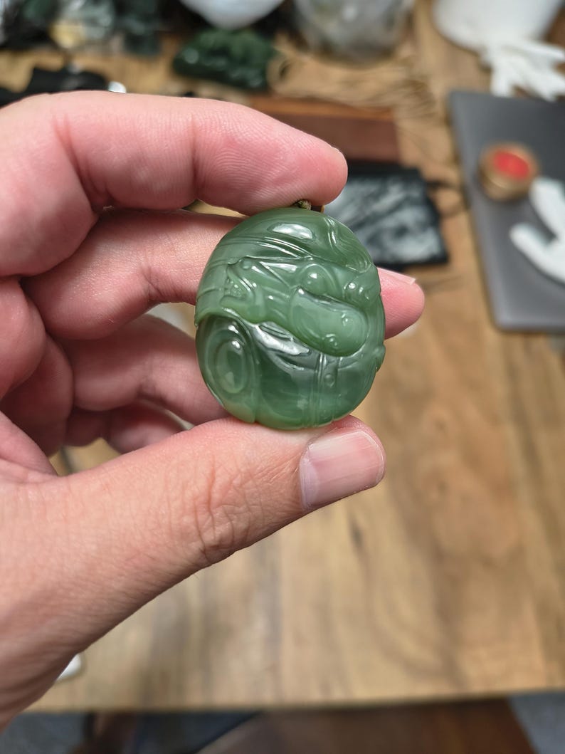 Authentic Siberian Ice Cat's Eye Nephrite Jade Horse Pendant - Image 7