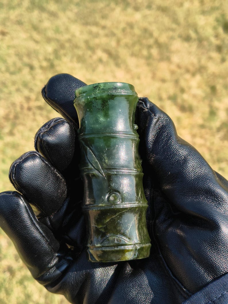 Certified Hand Carved Nephrite Jade Cicada On The Bamboo - Image 5