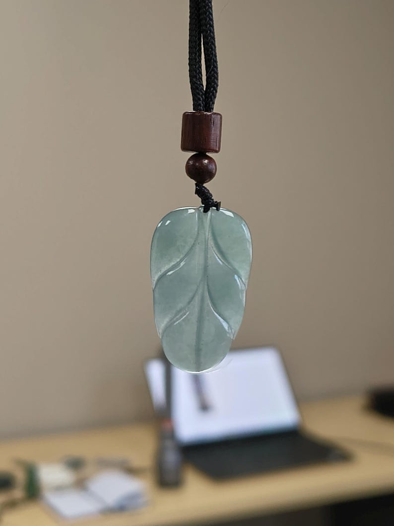 Icy! Certified Hand Carved Guatemalan Icy Jadeite Jade Leaf Pendant
