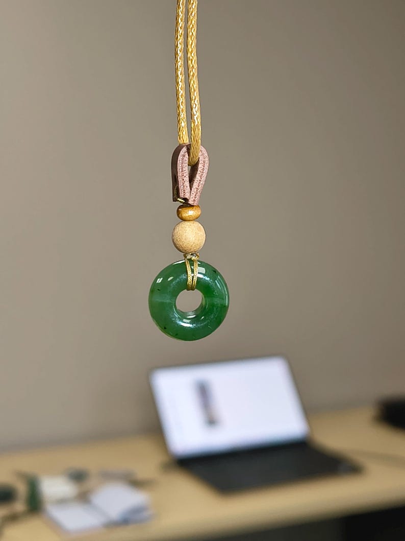Hand-Carved Canadian Nephrite Jade Donut Pendant | Ping An Kou Talisman Necklace - Image 7