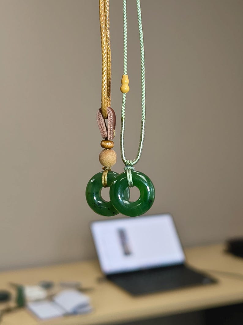 Hand-Carved Canadian Nephrite Jade Donut Pendant | Ping An Kou Talisman Necklace - Image 3