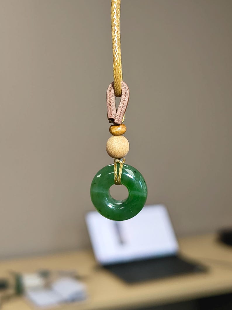 Hand-Carved Canadian Nephrite Jade Donut Pendant | Ping An Kou Talisman Necklace