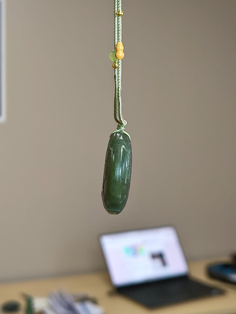 Kunlun Dark Green Nephrite Jade Spiral Pendant – Intricate Engraved Jade Necklace - Image 4