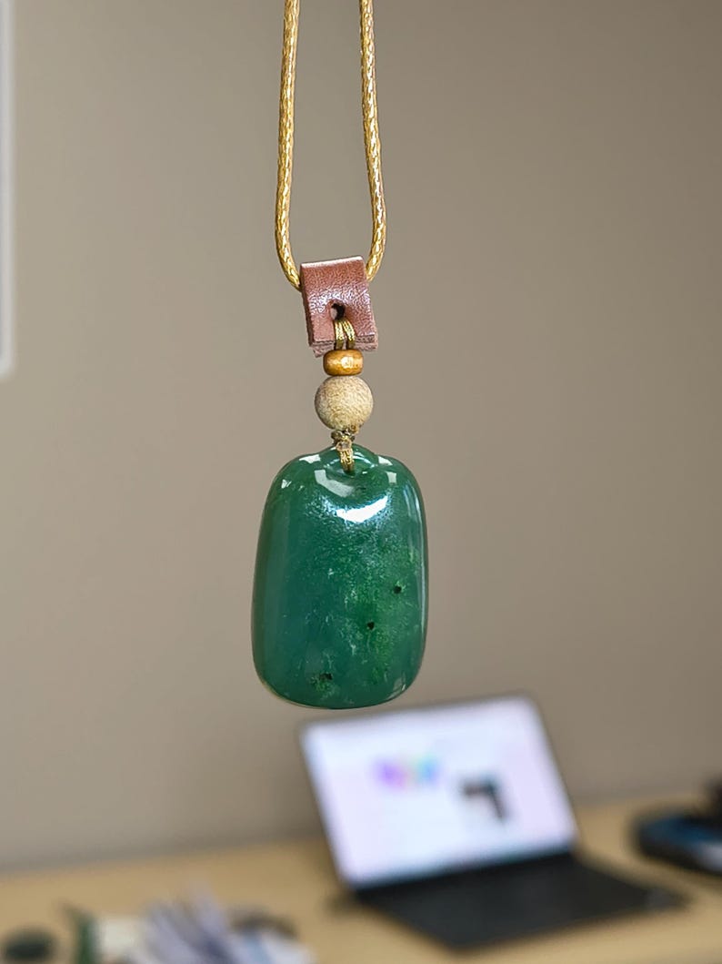 Canadian Jade Nephrite Pillow Pendant - Oval Green Nephrite Stone Necklace