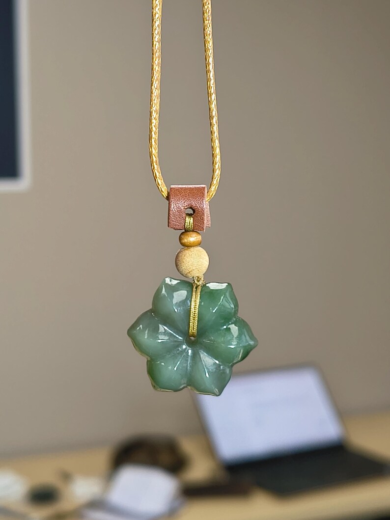 Natural Canadian Jade Floral Blossom Pendant | Carved Flower Amulet - Image 3