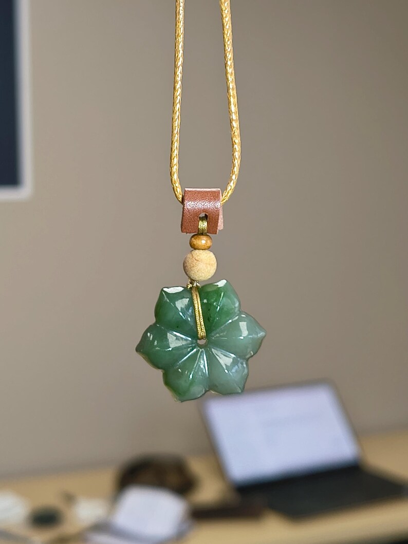 Natural Canadian Jade Floral Blossom Pendant | Carved Flower Amulet - Image 2
