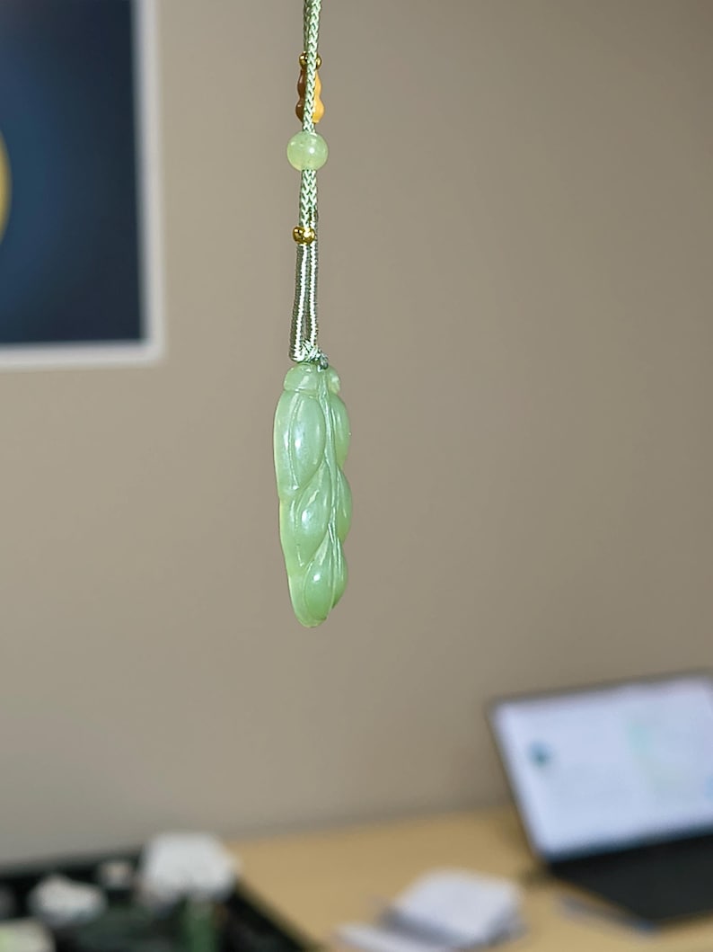 Authentic Siberian Icy Light-Green Nephrite Jade Hand Carved Leaf Pendant - Image 4