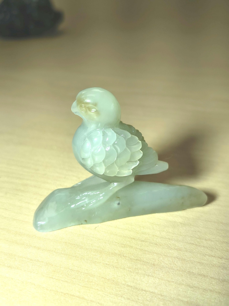 White-Cyan Jade Bird Sculpture — A Whisper of Serenity