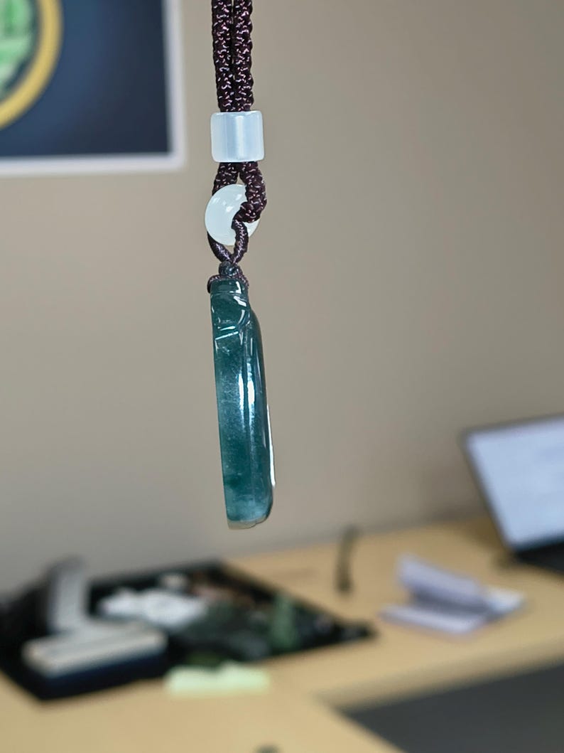 Certified Hand Carved Guatemalan Icy Jadeite Jade Ruyi Pendant - Image 5