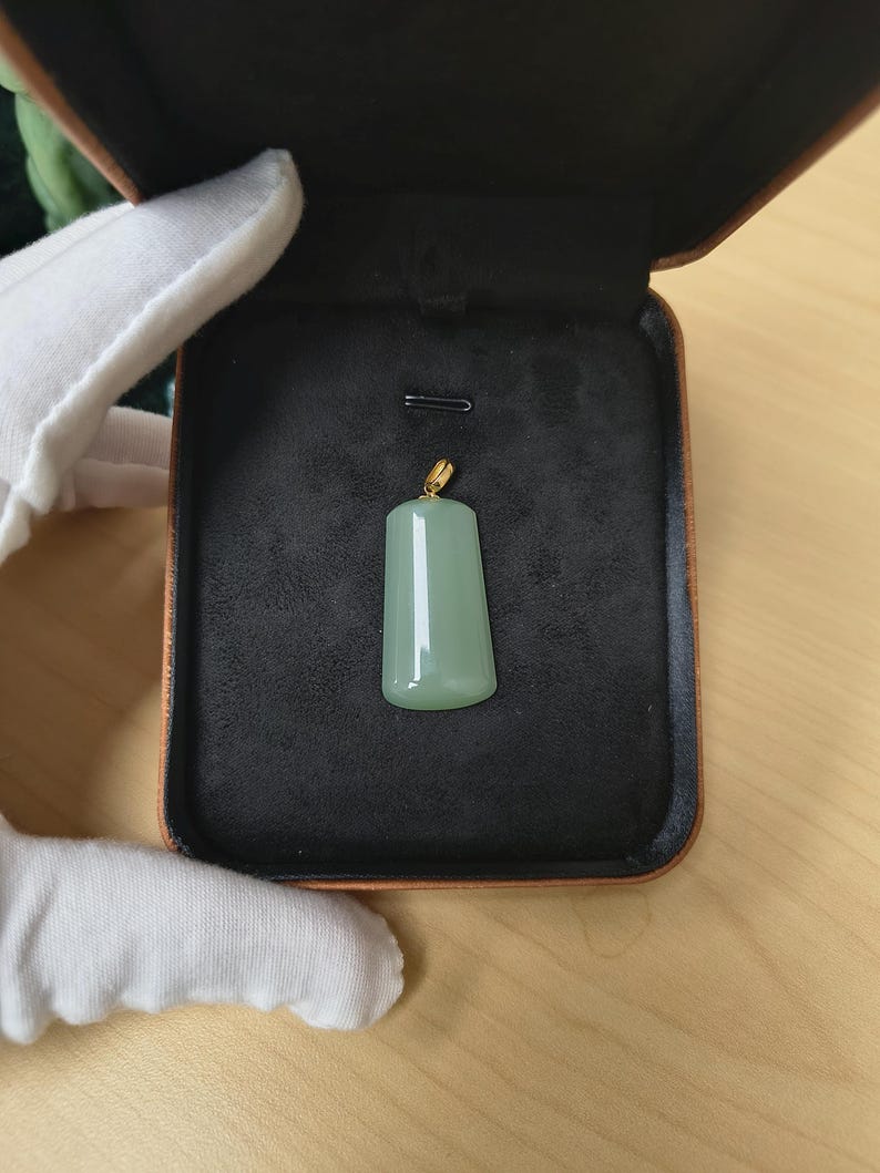 18K  Gold Bailed Siberian Nephrite Jade  Pendant – Deep Light-Cyan, 3-Zero Grade